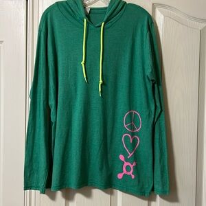 Orange Theory vintage hoodie. Green with pink symbols. Super cute